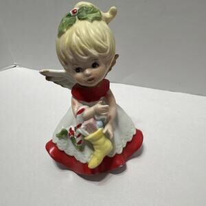 Vintage 4" HOMCO Christmas Angel Girl Figurine Ceramic Bisque Gift Stocking